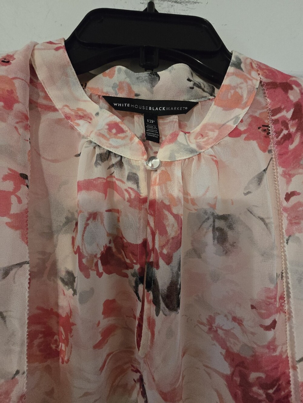 White House Black Market Floral Tie-Neck Blouse - Pink - Picture 3 of 6